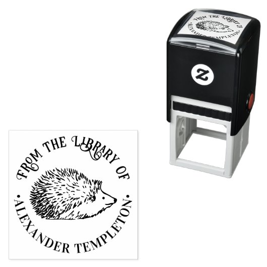 かわいいハリネズミのラウンドライブラリーの本の名前 セルフインキングスタンプ (インサイチュ)