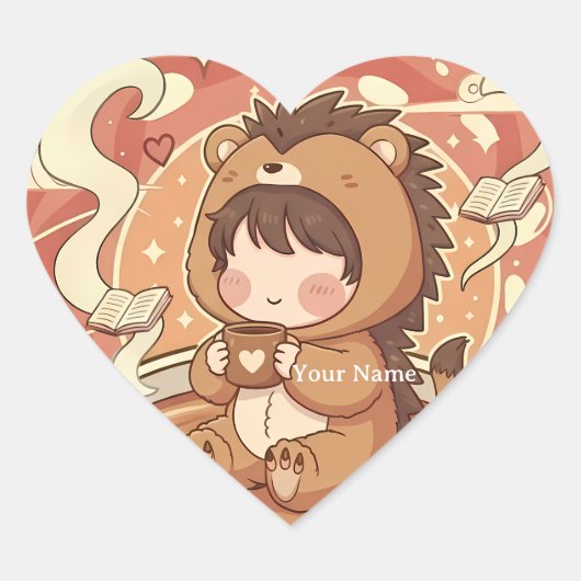 かわいいハリネズミのラブハートステッカー ハートシール (正面)
