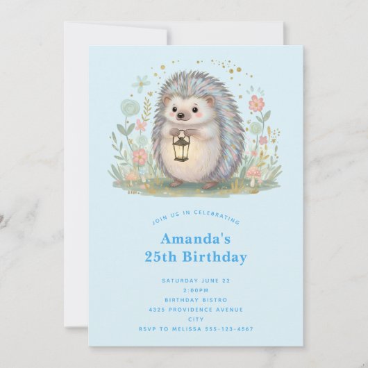 かわいいハリネズミのランタンの誕生日 招待状 (正面)