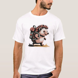 かわいいハリネズミのリュックTシャツデザイン Tシャツ