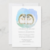 かわいいハリネズミのレズビアン・ゲイカップルの結婚式 招待状 (正面)