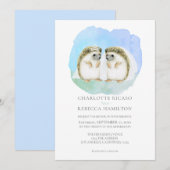 かわいいハリネズミのレズビアン・ゲイカップルの結婚式 招待状 (正面/裏面)