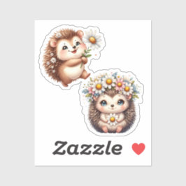 かわいいハリネズミのロマンティックな花のデュオイラスト シール