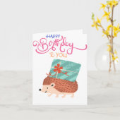 かわいいハリネズミの明るい誕生日 カード (黄色い花)
