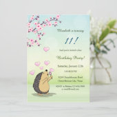 かわいいハリネズミの桜の花の女の子の誕生日 招待状 (スタンド正面)