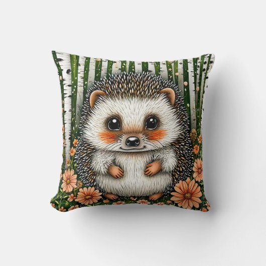 🦔🌲 かわいいハリネズミの森のインテリアギフト ✨ クッション (正面)