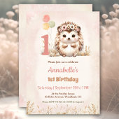 かわいいハリネズミの森のボヘミアンガール 1歳の誕生日 招待状