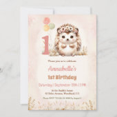 かわいいハリネズミの森のボヘミアンガール 1歳の誕生日 招待状 (正面)