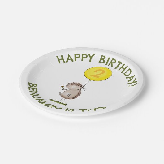 かわいいハリネズミの漫画のパーソナライズされた誕生日 ペーパープレート (アングル)