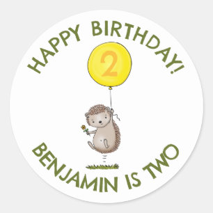 かわいいハリネズミの漫画のパーソナライズされた誕生日 ラウンドシール