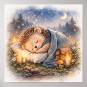 かわいいハリネズミの眠る子供たち ポスター (正面)