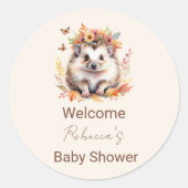 かわいいハリネズミの秋の森ウェルカム ラウンドシール (正面)