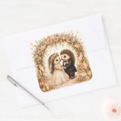 かわいいハリネズミの結婚式 ロマンチックな花々 スクエアシール (封筒)