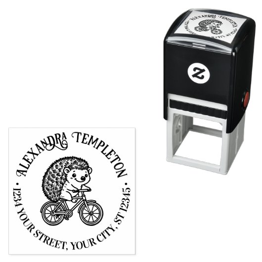かわいいハリネズミの自転車名差出人住所 セルフインキングスタンプ (インサイチュ)