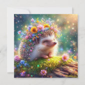 かわいいハリネズミの花の冠をかぶったウッドランドイースター シーズンカード (正面)