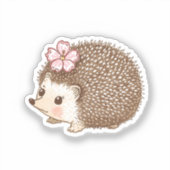 かわいいハリネズミの花の水彩ステッカー シール (正面)