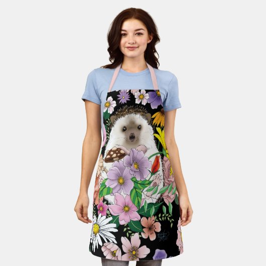 かわいいハリネズミの花 エプロン (着用した状態)