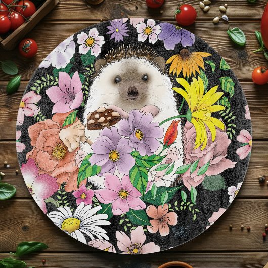 かわいいハリネズミの花 カッティングボード