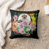 かわいいハリネズミの花 クッション (ブランケット)