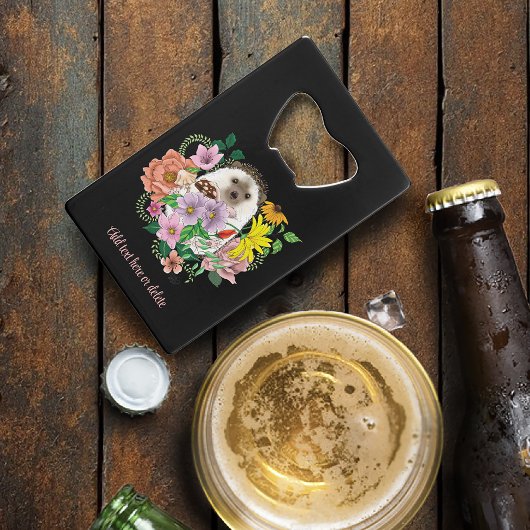 かわいいハリネズミの花 クレジットカード栓抜き