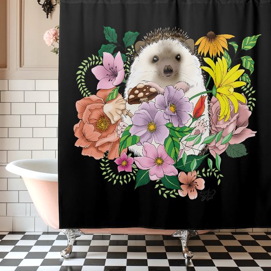 かわいいハリネズミの花 シャワーカーテン