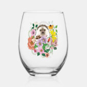 かわいいハリネズミの花 ステムなしワイングラス (正面)