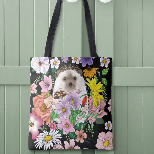 かわいいハリネズミの花 トートバッグ