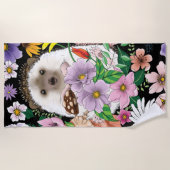 かわいいハリネズミの花 ビーチタオル (正面)