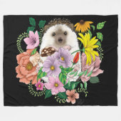 かわいいハリネズミの花 フリースブランケット (正面(横))