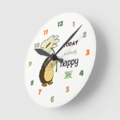 かわいいハリネズミの花 ラウンド壁時計 (傾斜)