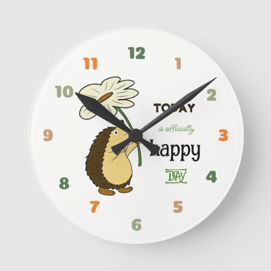 かわいいハリネズミの花 ラウンド壁時計 (正面)