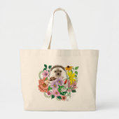 かわいいハリネズミの花 ラージトートバッグ (正面)