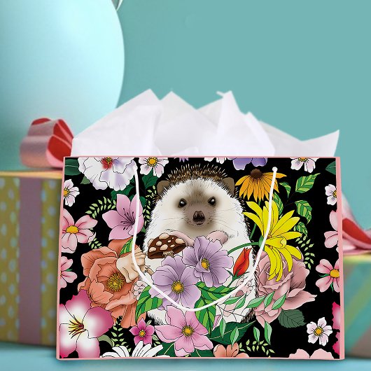 かわいいハリネズミの花 ラージペーパーバッグ