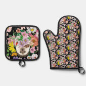かわいいハリネズミの花 鍋つかみ&鍋敷きセット (正面)