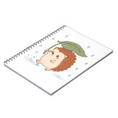 かわいいハリネズミの葉の傘 雨の日ノート ノートブック (左側)