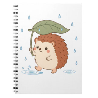 かわいいハリネズミの葉の傘 雨の日ノート ノートブック