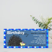 かわいいハリネズミの誕生日パーティー招待状 - 青 招待状 (スタンド正面)