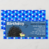 かわいいハリネズミの誕生日パーティー招待状 - 青 招待状 (正面/裏面)