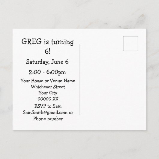 かわいいハリネズミの誕生日パーティー インビテーションポストカード (裏面)