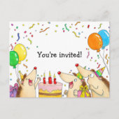 かわいいハリネズミの誕生日パーティー インビテーションポストカード (正面)