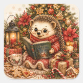 かわいいハリネズミの読書 コテージコアな雰囲気 スクエアシール (正面)