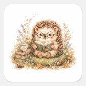 かわいいハリネズミの読書 コージィな秋 スクエアシール (正面)