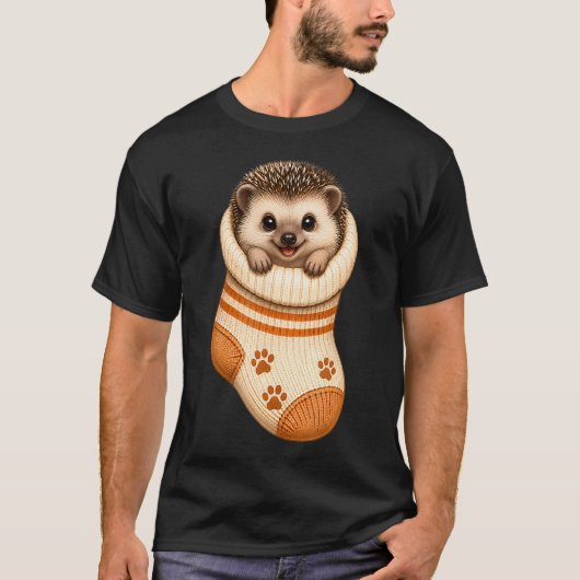 かわいいハリネズミの赤ちゃん靴下 ハリネズミママ Tシャツ (正面)