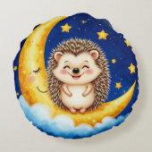 かわいいハリネズミの金の三日月 🌙 ラウンドクッション (裏面)
