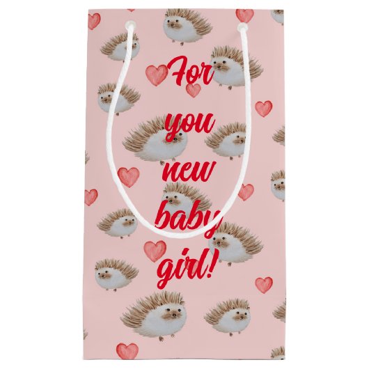 かわいいハリネズミパターン（の模様が）ある スモールペーパーバッグ (正面)