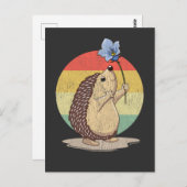 かわいいハリネズミレトロフラワーサンセットオータムアニマル ポストカード (正面/裏面)