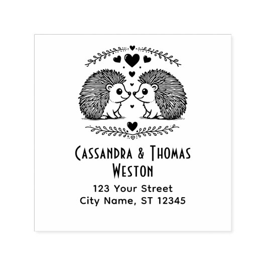 かわいいハリネズミ夫婦のラブネーム差出人住所 セルフインキングスタンプ (デザイン)