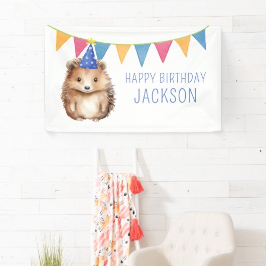 かわいいハリネズミ子供の誕生日パーティー 横断幕 (インサイチュ)