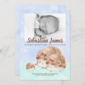 かわいいハリネズミ家族の新生児写真パーソナライズされた 案内状 (正面/裏面)