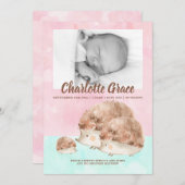 かわいいハリネズミ家族の新生児写真パーソナライズされた 案内状 (正面/裏面)